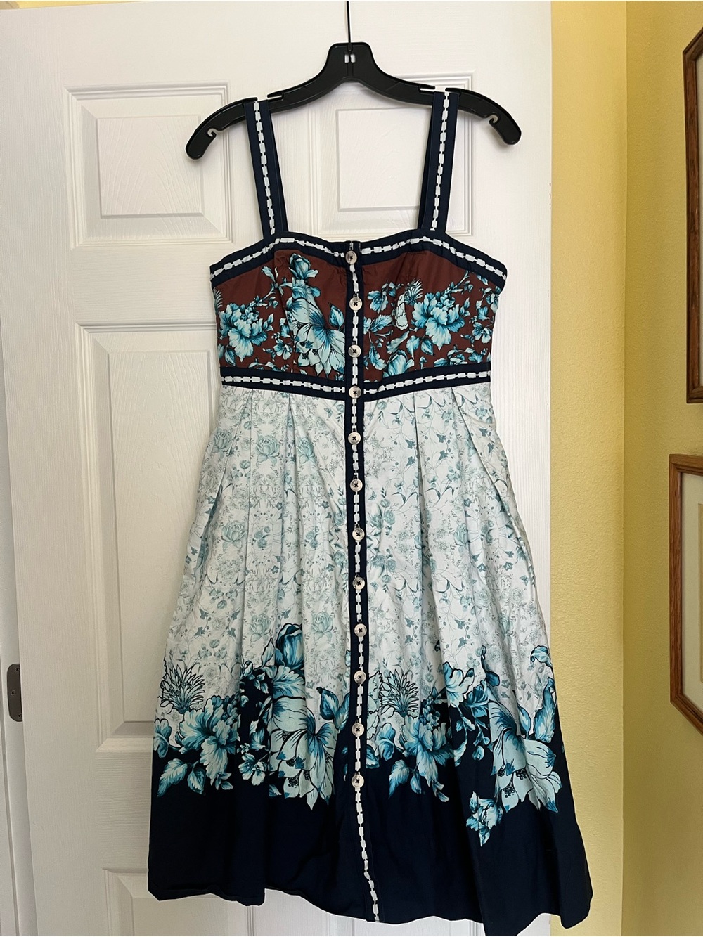 Maeve Navy, White and Brown Floral Midi Dress - Picture 5 of 9
